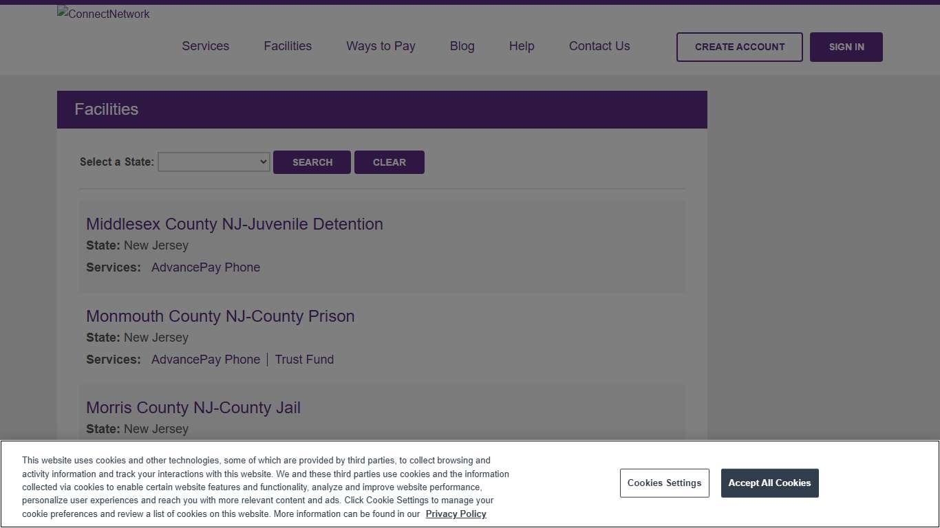 ConnectNetwork Facilities Find our services at a facility